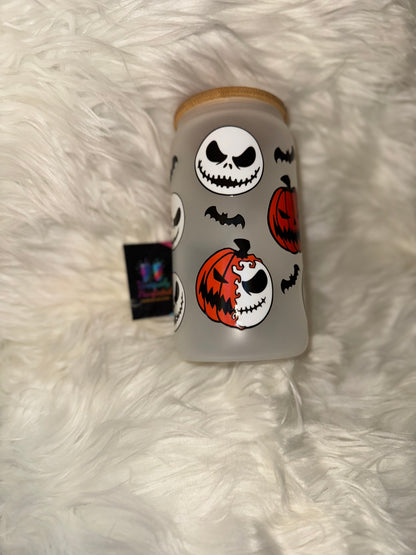 Skeletons & Pumpkins Halloween Frosted Glass