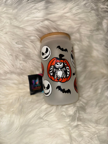 Skeletons & Pumpkins Halloween Frosted Glass