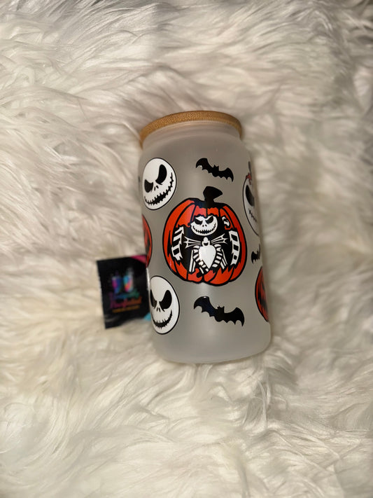 Skeletons & Pumpkins Halloween Frosted Glass